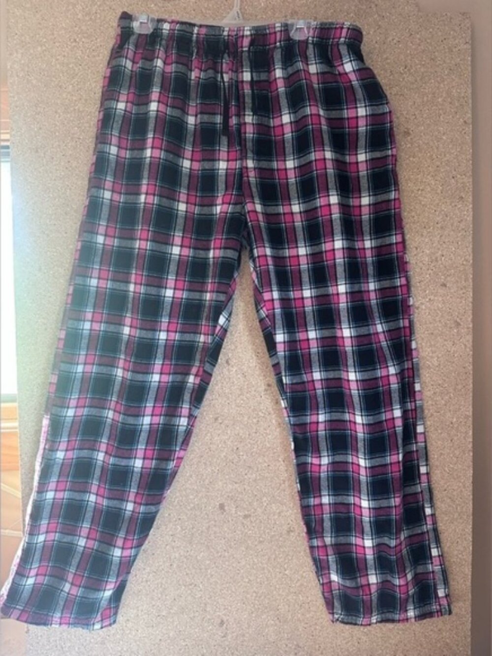 Plaid Pajama Pants in Pink and Black Tie Waist Size Large
